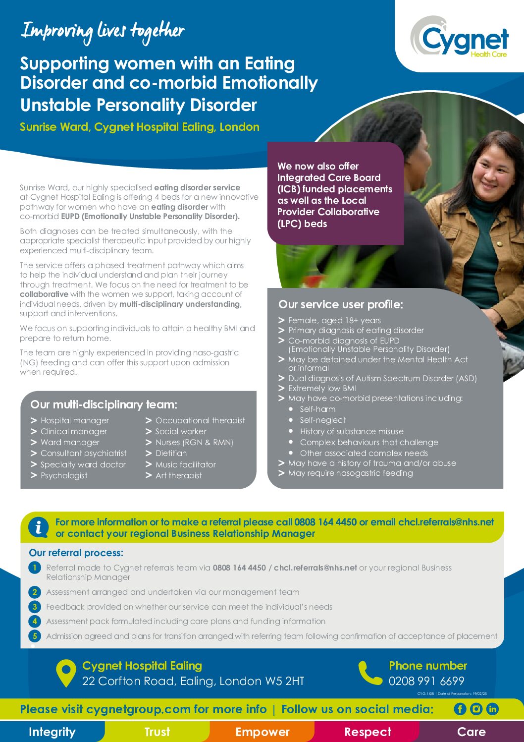 Download our Sunrise Ward flyer for ICB referrals PDF