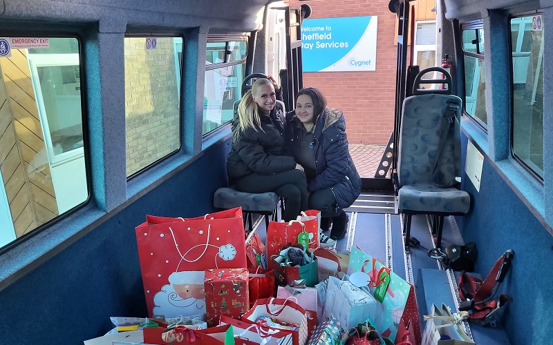 Sheffield Day Services staff with the gifts they have collected