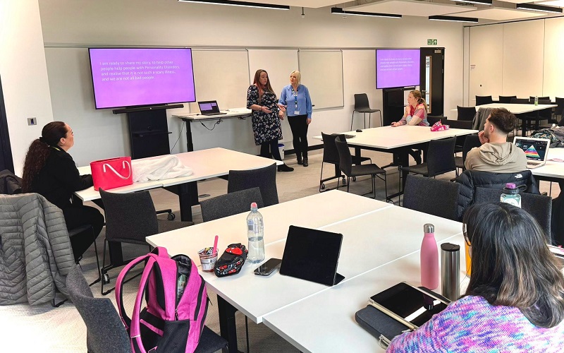 Kerry giving a presentation to students at Nottingham Trent University