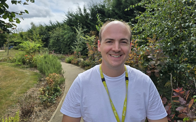 Neil Barker in the therapeutic garden at Cygnet Hospital Maidstone