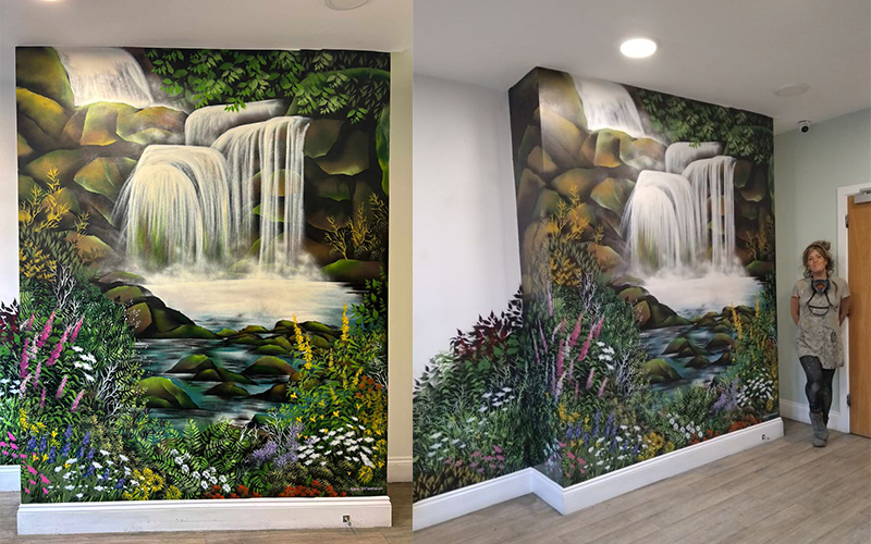 The new waterfall mural at Cygnet Views