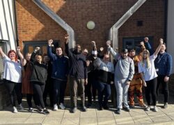 Staff and residents celebrating Dove Valley Mews 'Good' rating