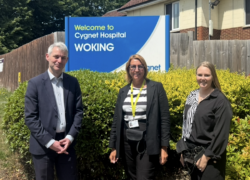 MP Will Forster with Carla Roadnight, Hospital Manager and Courtney Greene, Head of Occupational Therapy at Cygnet Hospital Woking