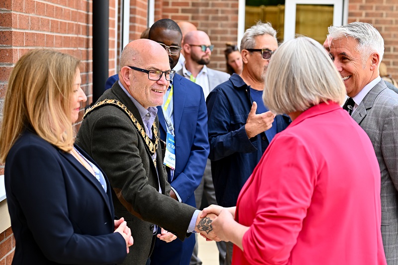Councillor Alan Abernethy, Mayor of Heanor and Loscoe meeting Lisa Sutton, Hospital Manager, and Stephen Firn, CEO of Cygnet Health Care